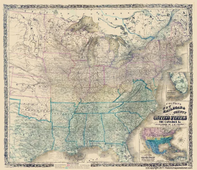 Civil War - United States Canadas Railroad - Colton 1862 - 23.00 x 26.71