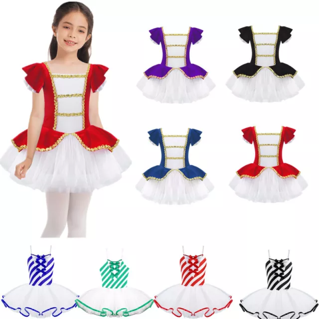 UK Kids Girls Christmas Candy Cane Striped Dress Ballet Dance Carnival Costume 3