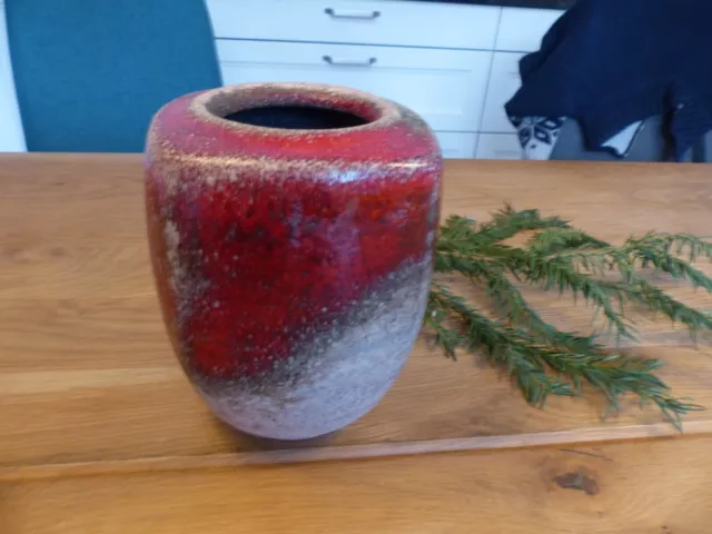 Majolika Keramik Vase Karlsruhe Ochsenblut Vat Lava rot grau 7590