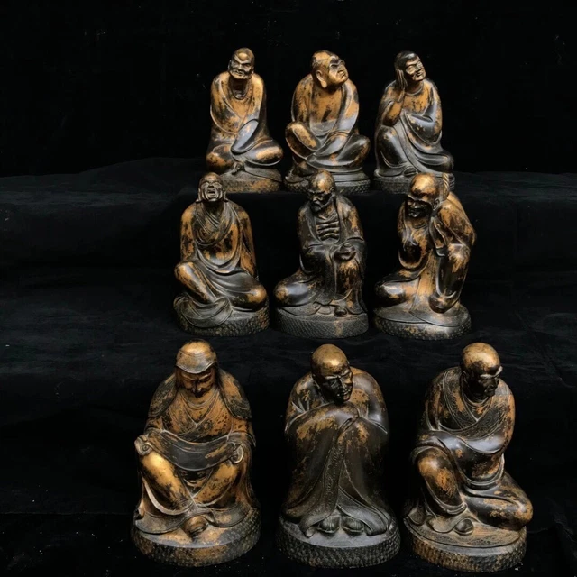 Chinese Exquisite Handmade Eighteen Arhats Bronze Statue 18pcs 3