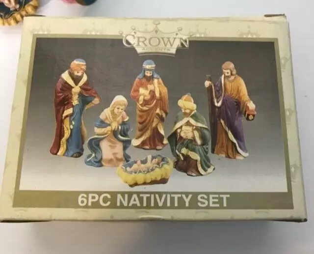 Nativity Set Christmas Holiday Crown Accents 6 Pieces Porcelain World Bazaar Inc