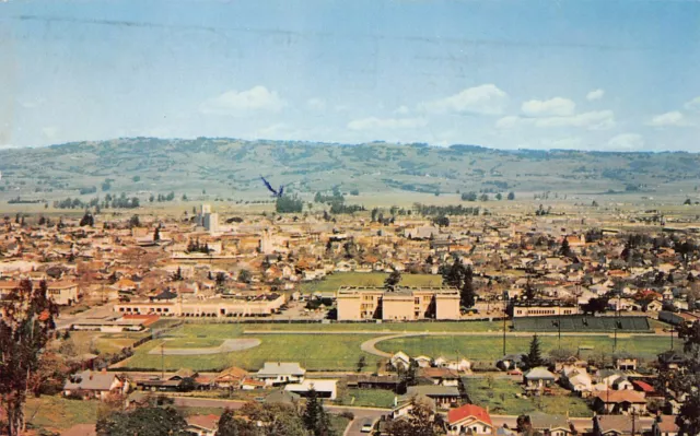 Petaluma CA California Stadium Aerial View Downtown 1960s Vtg Postcard V3