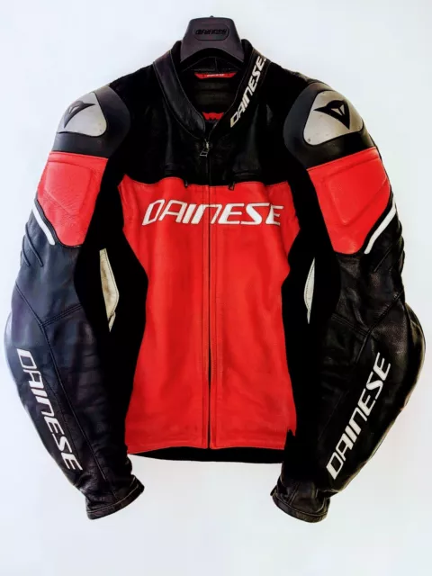 Dainese Racing 3 Leather Jacket - Red/Black/White - Size EU52