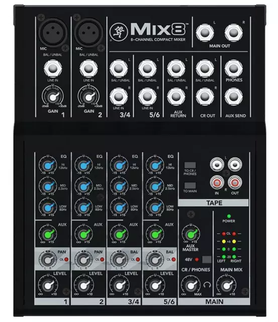 Mackie Mix8 Mischpult DJ PA 8-Kanal Analog Mixer Phantomspannung Kompakt Console