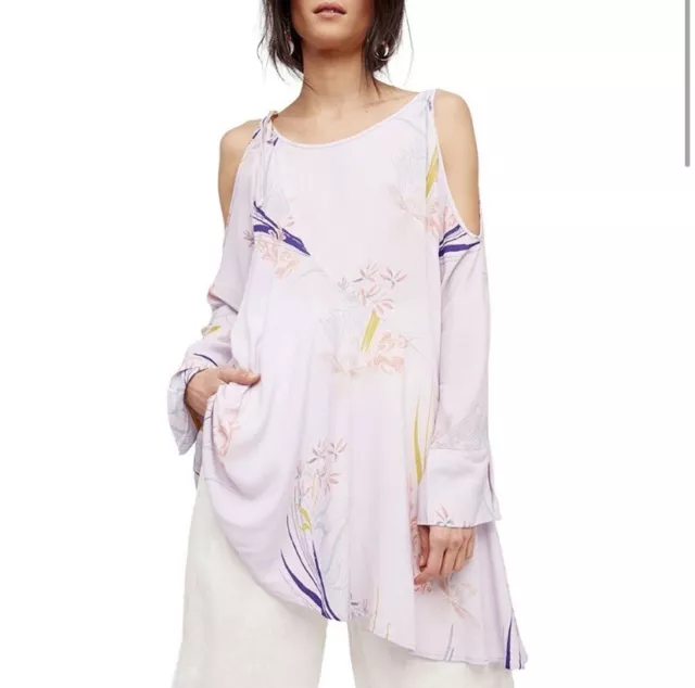 NWT Free People Clear Skies Tunic Women’s S Cold Shoulder Dress Floral Lilac