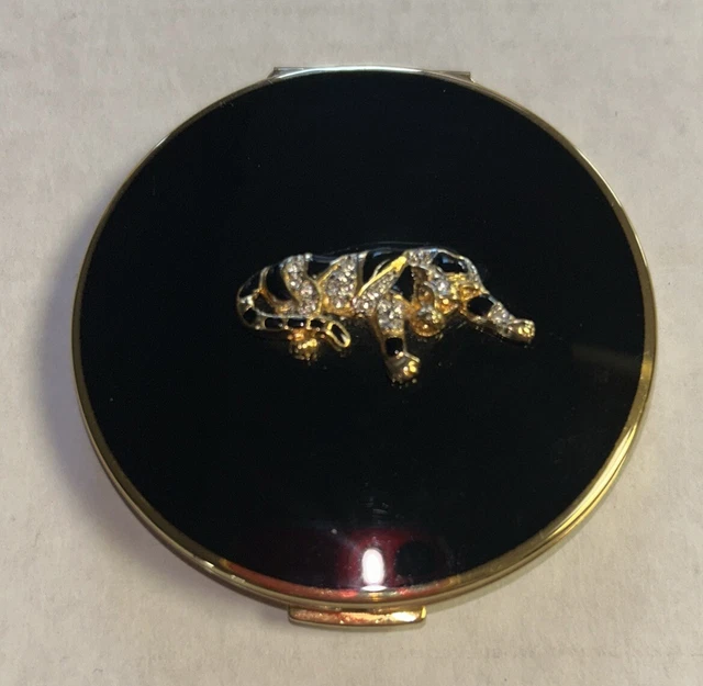Stratton Tiger Compact VINTAGE STRATTON TIGER Compact W Mirror Black Enamel & Rhinestones ...