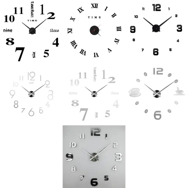 3D DIY Extra Large Number/ Roman Numerals Luxury Mirror Wall Sticker Clock Home