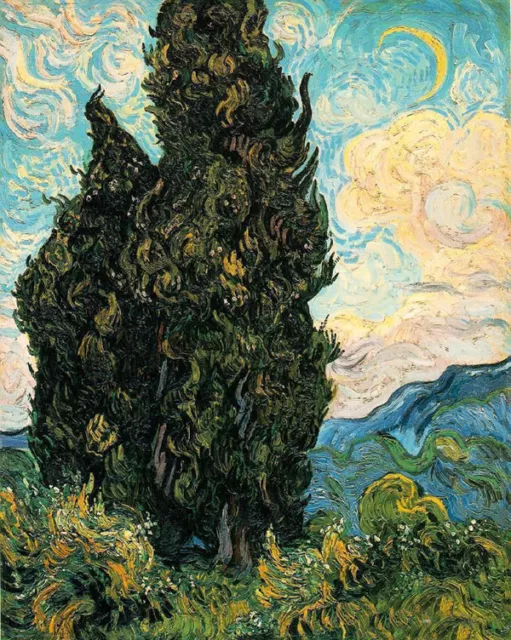 Art Oil painting Vincent Van Gogh - Cypresses in summer landscape in cloudy