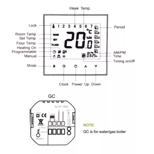 (white)3A AC110-230V à économie 'énergie Ignifuge Hebdomadaire Thermostat