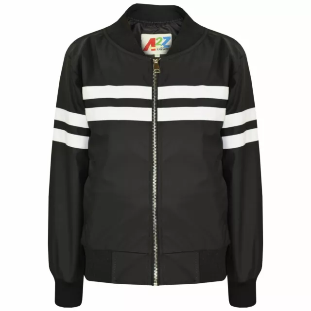 Girls Boys Black Jacket Contrast Stripe PU Leather Varsity School Biker Coats