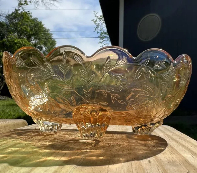 Jeanette Glass Louisa Footed Candy Dish Floragold Floral Oval Vintage