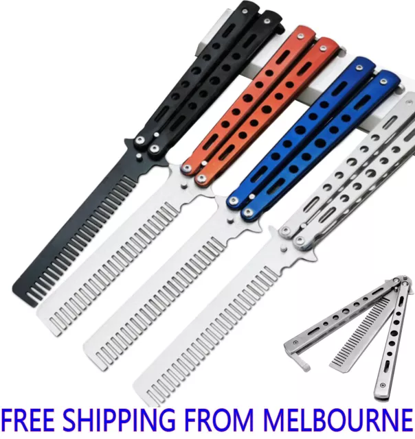 Steel Butterfly Balisong Folding Practice Training Comb Hair  Tool Styling -NEW