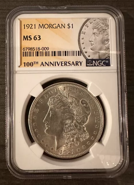 1921 Morgan Silver Dollar 100th anniversary NGC graded MS 63