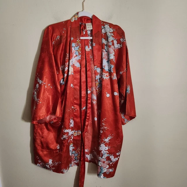Traditional Yukata Japanese Kimono Red Floral Bird One Size
