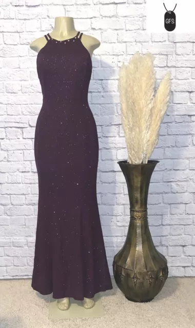 NIGHTWAY R&M RICHARDS Long Dress Womens Mulberry Glitter Knit Halter Neck Purple