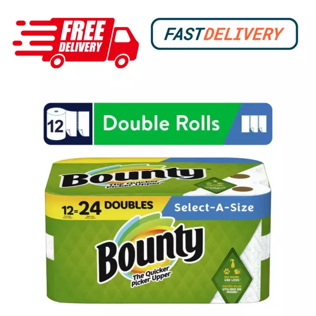 Select-a-Size Bounty Paper Towels, 12 Double Rolls 24 Regular Rolls, White paper