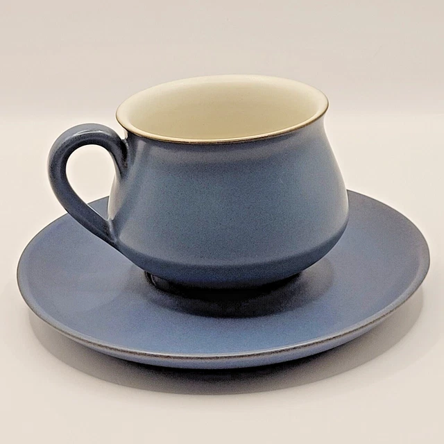 Denby England Colorful Matte Echo Blue Cup Saucer Pottery Stoneware Collectible