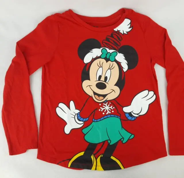 Disney Girls Shirt Sz XL 14-16 Minnie Mouse Graphic Red Long Sleeve Snowflake Ha
