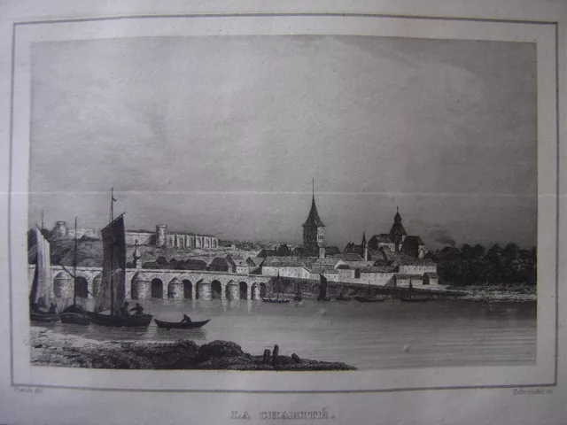 Engraving of La Charité-sur-Loire circa 1840 Department of La Nièvre