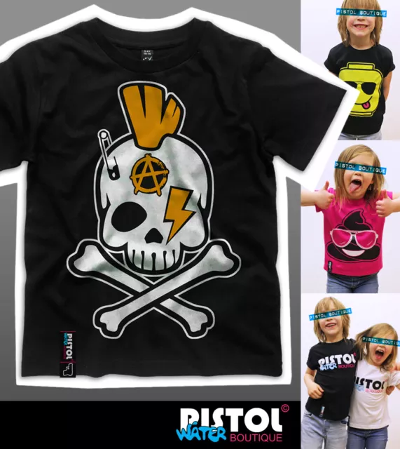 Acqua Pistol Boutique Bambini Ragazzi Punk Rocker Anarchy Teschio Maglietta Nera