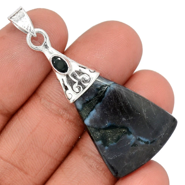 Natural Mystic Merlinite Crystal & Black Onyx 925 Silver Pendant XA2 CP25293