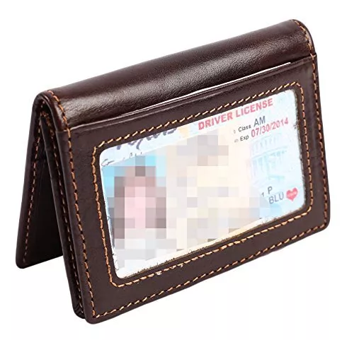 RFID Slim Wallet Men Thin Bifold Front Pocket Wallet Genuine Leather Card Hol...