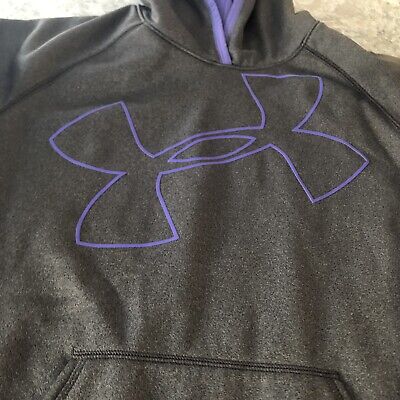 Under Armour ColdGear Hoodie Sweatshirt  Size YXL Gray Purple Loose~EUC