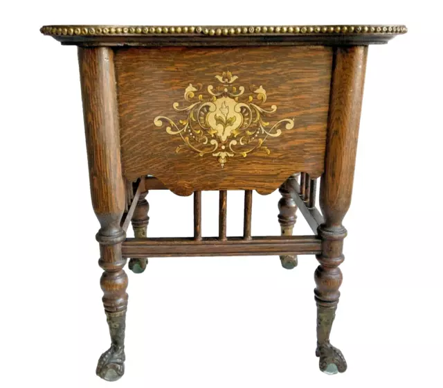 Oak Parlor Table with Claw Feet, Glass Ball, Design and Studded Accent Brown
