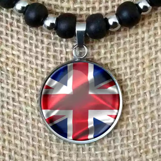 Union Jack UK Flag United Kingdom British Leather Cord Necklace Men's Women's
