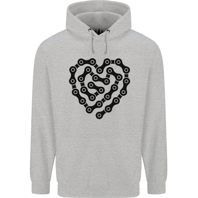 Felpa con cappuccio Heart Bike Catena Ciclismo Moto Moto Uomo 80% Cotone
