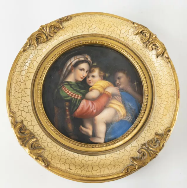 Antique Berlin Painted Porcelain Plaque Madonna Della Sedia Seggiola Raphael