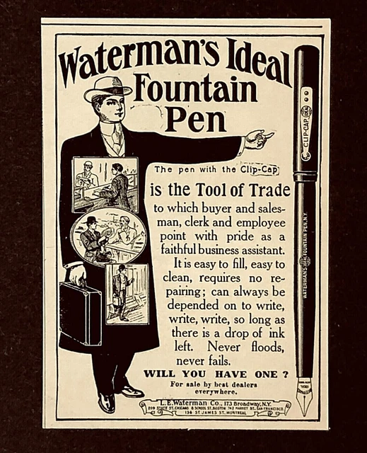 1906 Watermans Ideal Fountain Pen Advertisement Salesman Trade Antique Print AD