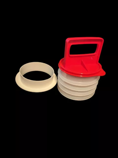 Tupperware Hamburger Press and 4 Keepers 5" Set with 1 Seal Freezer Safe Red NEW