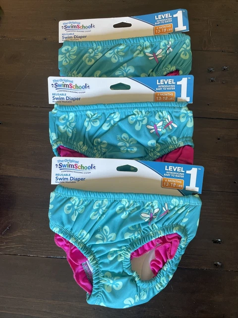 Swim Diaper 3 New SwimSchool Reusable 13-18 lbs Dragonfly Flowers 6 Months