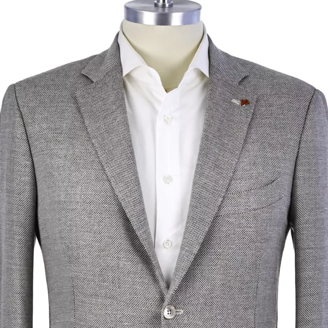 NEW $3,750 Isaia Cream & Gray Wool/Silk/Linen Textured MOP 2B Men's Blazer 44R