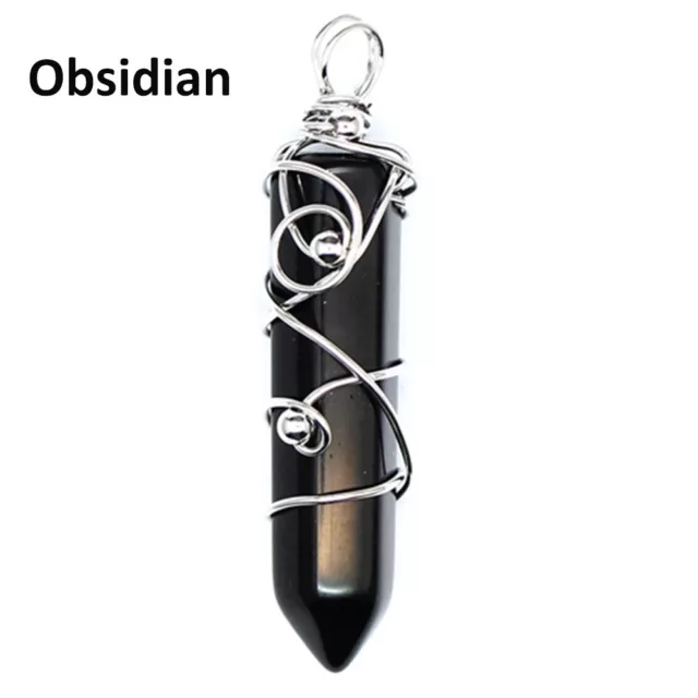 Chakra Wire Wrapped Crystal Point Pendant Quartz Natural Gemstone Healing Reiki