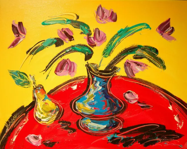 FLOWERS YELLOW MODERN ABSTRACT Painting  Stretched   IMPRESSIONIST TWG54