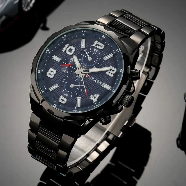 Orologio Da Polso Curren 8276 Uomo Analogico Quarzo Business Nero Blu lac