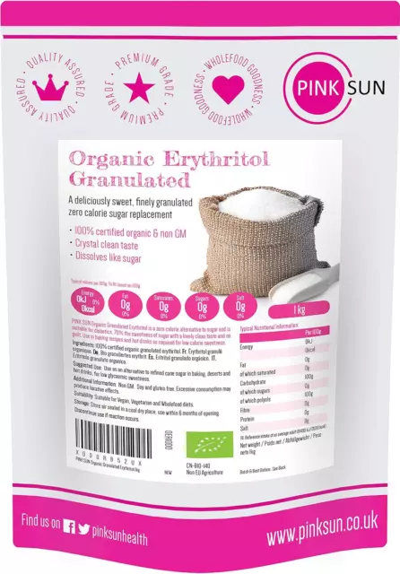 PINK SUN Organic Erythritol 1kg or 2kg 3kg 5kg 15kg Sweetener Granulated Sugar