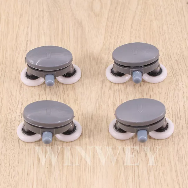 4x 23mm Heavy Duty Twin Bottom Bathroom Shower Door Rollers Runners Wheel 2