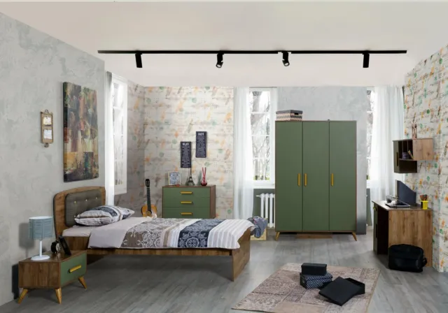 Muebles verdes habitación juvenil habitación infantil juego cama armario cómoda 5 piezas