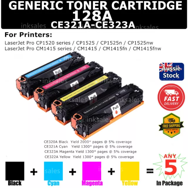 5 Any Generic Toner 128A CE320A - CE323A For HP CM1415fn CM1415fnw CP1520