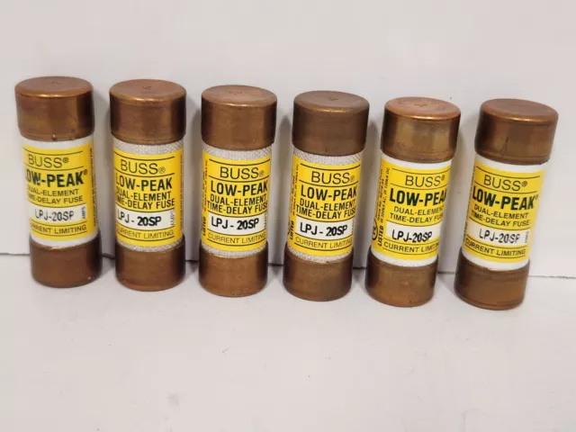 Lot Of (6) Guaranteed! Cooper Bussmann 20A Low-Peak Dual Element Fuse Lpj-20Sp