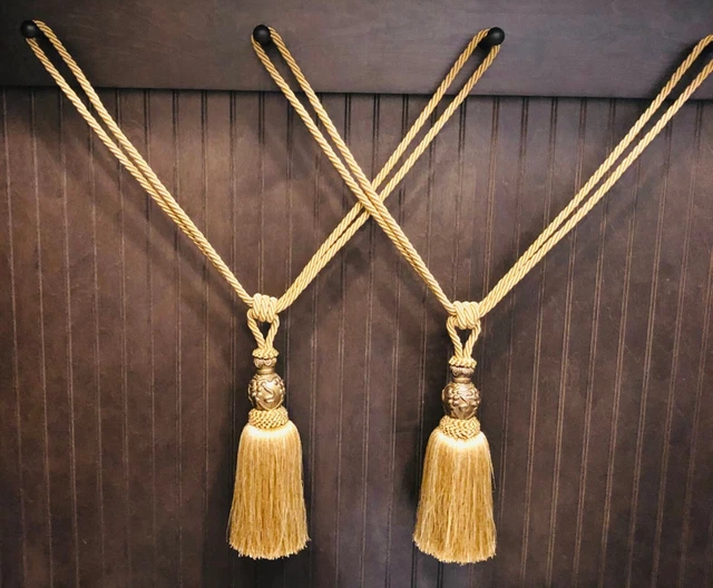 Pair of Curtain Silk/Cotton Gold Tassels Large Luxury Drape Tieback Hold backs