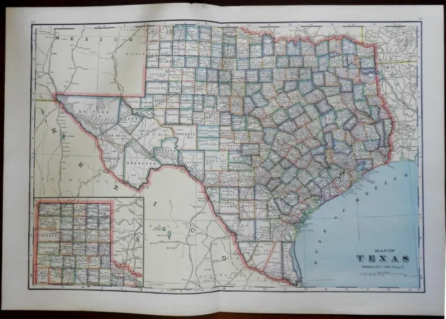 Texas State Map Dallas Houston Corpus Christi El Paso 1900 George Cram map