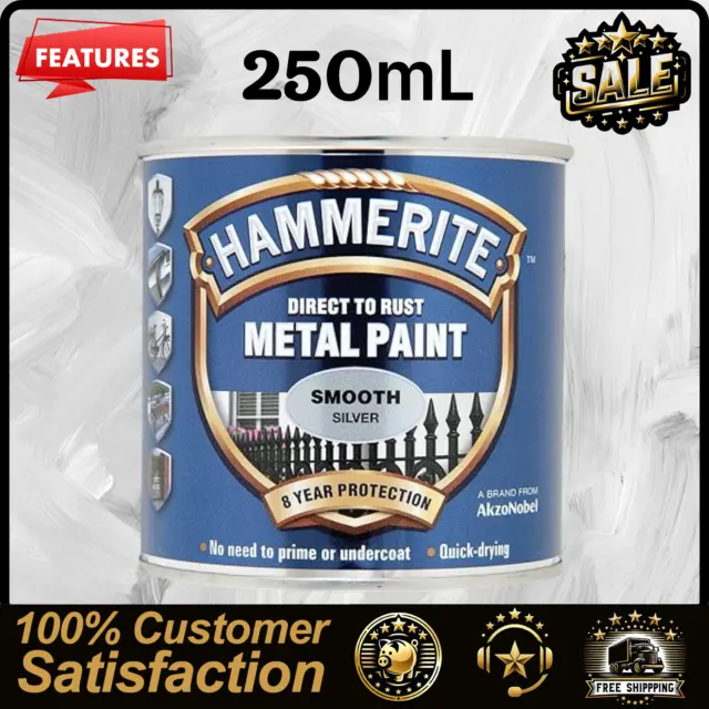 Hammerite Direct To Rust Metal Paint Smooth Silver, 250ML