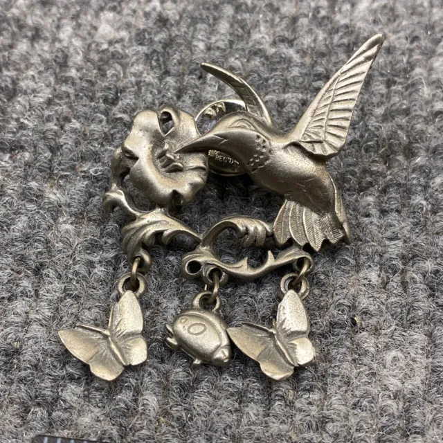 Lindsay Claire Designs Hummingbird Flower Pin Brooch Pewter LCD Pinback