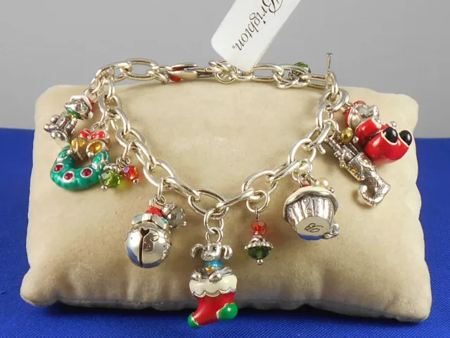 Brighton Silver HOLLY CHRISTMAS Cupcake Dog Cat Bear Holiday Charm Bracelet $98