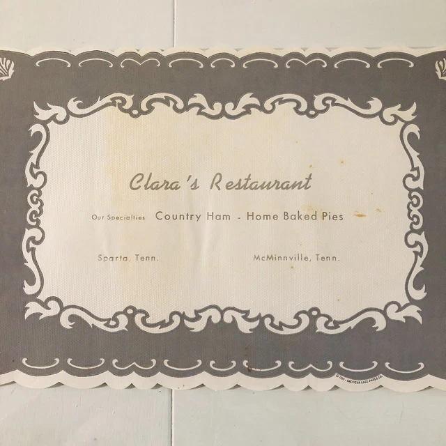 Vintage Paper Place Mat, Clara’s Restaurant, TN. 1959, Americana