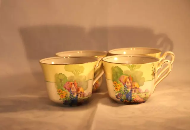 Rare Royal Winton Grimwades Selworthy Country Cottage Garden 4 Cups No Saucers